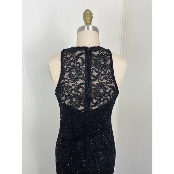 Vintage 90s Y2K Black Lace Maxi Dress Gown Medium Beaded Rhinestone Mermaid Hem - Picture 9 of 16